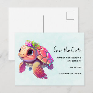 Postal De Invitación Tortuga marina rosa caprichosa y linda salva la fe