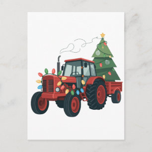 Postal De Invitación Tractor con remolque Santa granja agricultor Navid