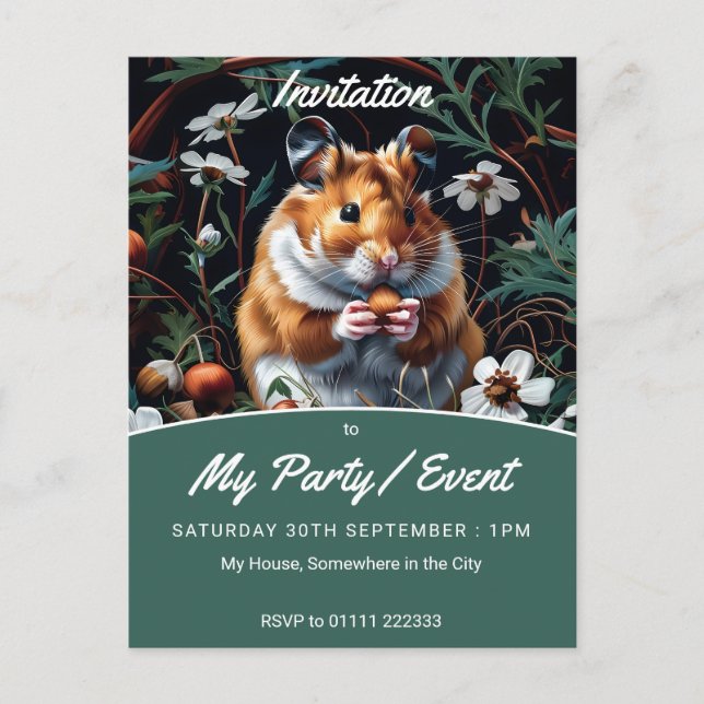 Postal De Invitación Trato otoñal de Hamster (Anverso)
