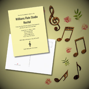 Postal De Invitación Treble Clef Flute Music Recital Simple Concert