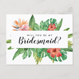 Postal De Invitación Trendy Tropical Will You Be My Bridesmaid Boda