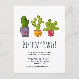 Postal De Invitación Tres cactus en Ilustracion divertido de macetas de