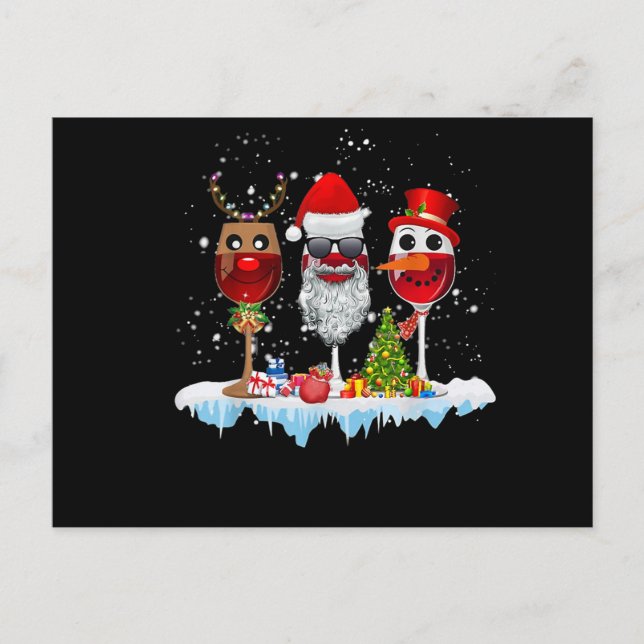 Postal De Invitación Tres Gafas De Navidades Vinos Encenden Santa Hat x (Anverso)