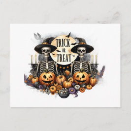 Postal De Invitación Trick or Treat Skeletons Halloween Postcard