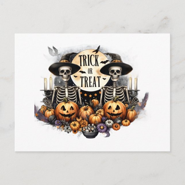 Postal De Invitación Trick or Treat Skeletons Halloween Postcard (Anverso)