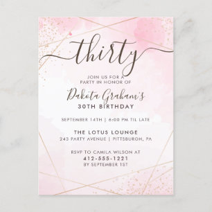 Postal De Invitación Trigésima fiesta de cumpleaños del rosa de la
