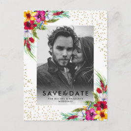 Postal De Invitación Tropical Floral Gold Wedding Save the Date