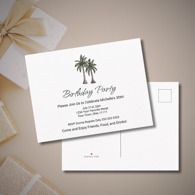 Postal De Invitación Tropical Palm Trees Beach 30th Birthday Party (Subido por el creador)