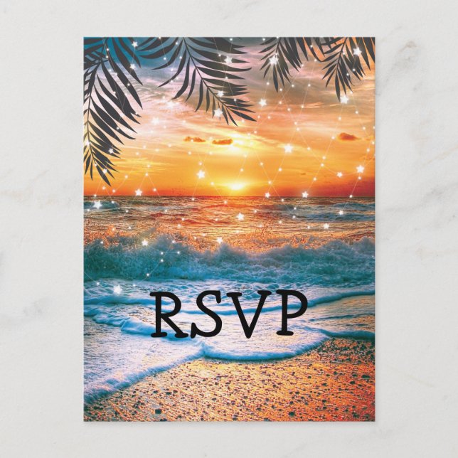 Postal De Invitación Tropical Sunset Beach Wedding RSVP (Anverso)