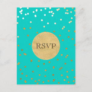 Postal De Invitación Turquesa Azul y Dorado Confeti Brillante Puntos RS