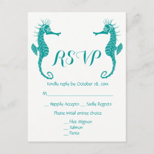 Postal De Invitación Turquesa Verde Aguamarina RSVP Caballito de Mar Pl