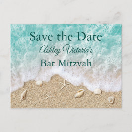 Postal De Invitación Turquoise Beach Waves Bat Mitzvah Save the Date