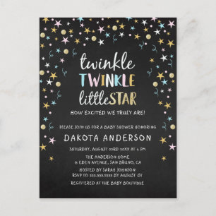Postal De Invitación Twinkle Little Star Confetti & Chalk Baby Shower