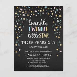 Postal De Invitación ¡Twinkle Little Star De 3 Años Es Lo Que Eres!