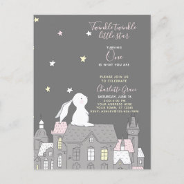 Postal De Invitación Twinkle Twinkle Little Star Bunny 1er cumpleaños