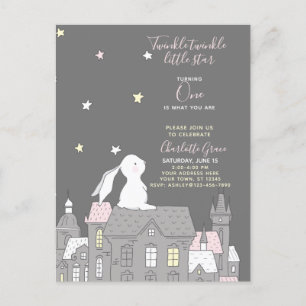 Postal De Invitación Twinkle Twinkle Little Star Bunny 1er cumpleaños