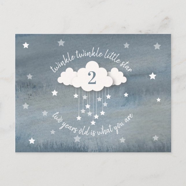 Postal De Invitación Twinkle Twinkle Little Star Watercolor Cumpleaños (Anverso)