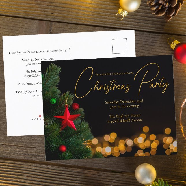 Postal De Invitación Twinkling Gold ilumina a Fiesta de Navidades moder (Subido por el creador)