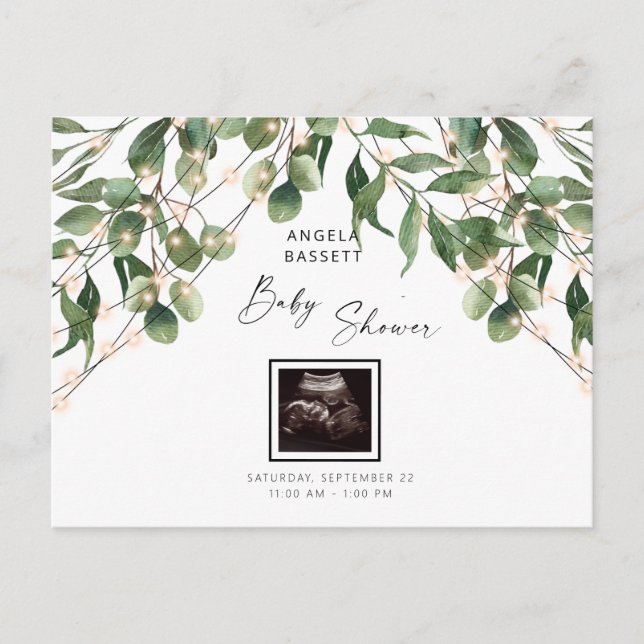 Postal De Invitación Ultrasonido Foliage & Lights Foto Baby Shower Inv (Anverso)