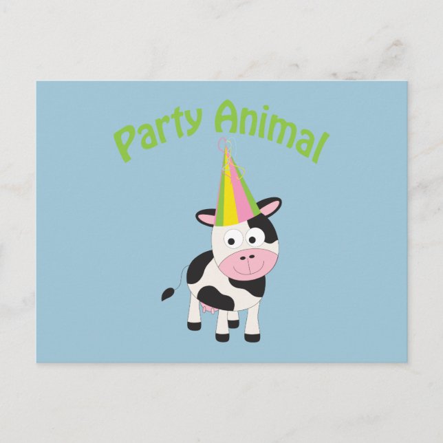 Postal De Invitación ¡Un animal fiesta! Vaca (Anverso)