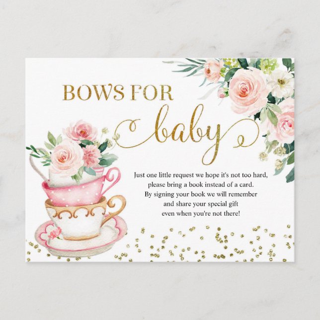 Postal De Invitación Un bebé prepara libros para Fiestas de té para beb (Anverso)