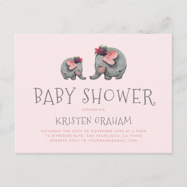 Postal De Invitación Un elefante pequeño | Baby Shower de color de agua (Anverso)