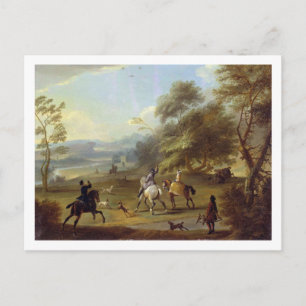 Postal De Invitación Un Fiesta de Hawking, c.1690 (aceite sobre lienzo)