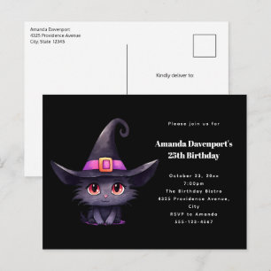 Postal De Invitación Un gato negro lindo vistiendo el cumpleaños Gorra