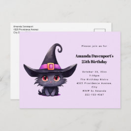 Postal De Invitación Un gato negro lindo vistiendo el cumpleaños Gorra 