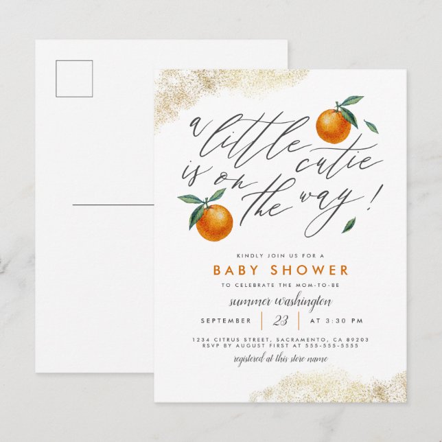 Postal De Invitación Un pequeño Naranja neutral de Baby Shower (Anverso / Reverso)