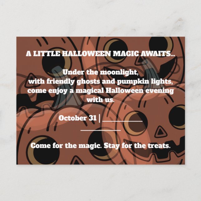 POSTAL DE INVITACIÓN UN POCO DE MAGIA DE HALLOWEEN ESPERA (Anverso)