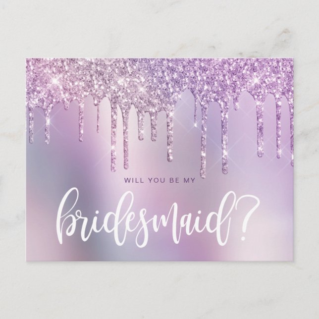 Postal De Invitación Un purpurina morado goteará usted será mi dama de  (Anverso)