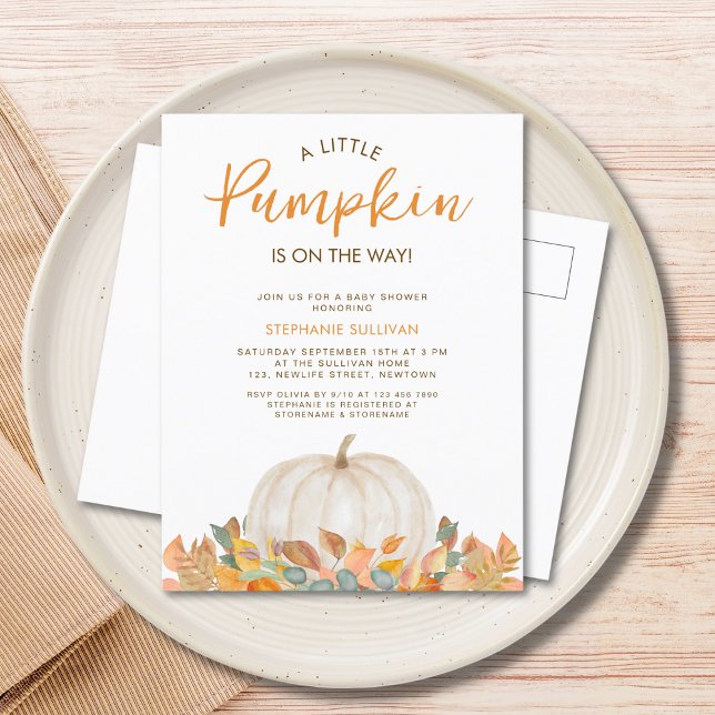 Postal De Invitación Una calabaza está en camino a Baby Shower (Subido por el creador)