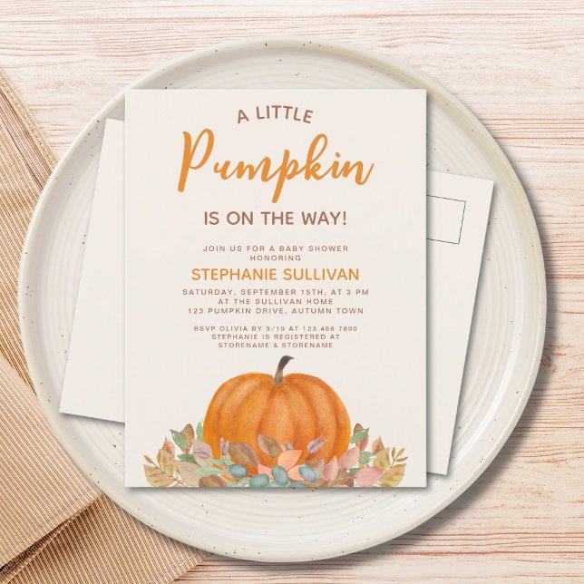 Postal De Invitación Una Calabaza Está En Camino De Caer En Baby Shower (Subido por el creador)