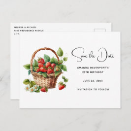 Postal De Invitación Una cesta llena de fresas salva la fecha