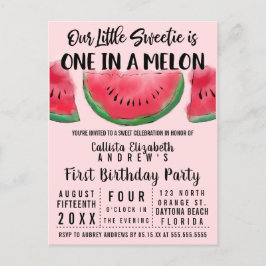 Postal De Invitación Una en una sandía de melón Melón Primer cumpleaños