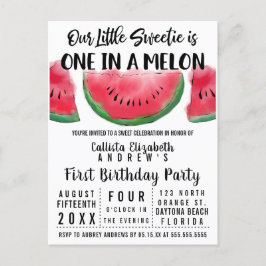 Postal De Invitación Una en una sandía de melón Melón Primer cumpleaños