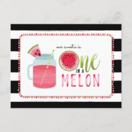Postal De Invitación Una en una sandía melón melón negro + blanco cumpl