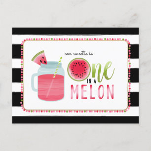 Postal De Invitación Una en una sandía melón melón negro + blanco cumpl