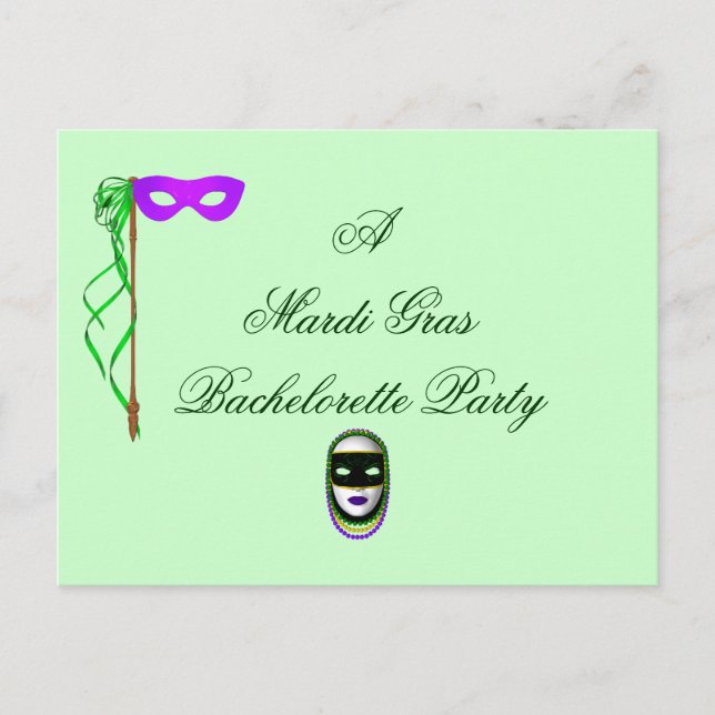 Postal De Invitación "Una fiesta de soltera Mardi Gras" (Anverso)