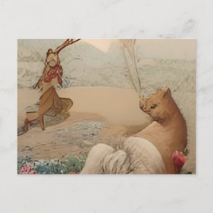 Postal De Invitación una pintura de una mujer y dos animales