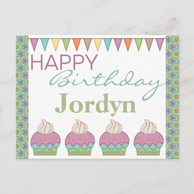 Postal De Invitación Una tarta dulce morada fiesta de cumpleaños Verde  (Anverso)