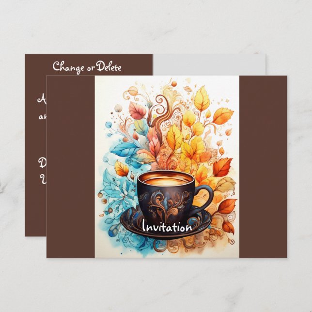 Postal De Invitación Una taza de café con flores (Anverso / Reverso)