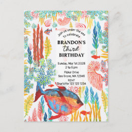 Postal De Invitación Under The Sea Ocean Animal watercolor Birthday 
