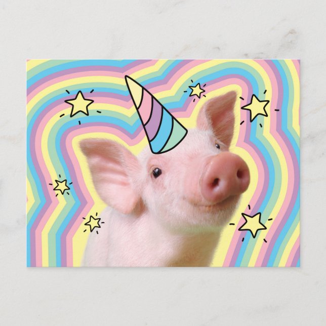 Postal De Invitación Unicornio Cerdito Mágico (Anverso)