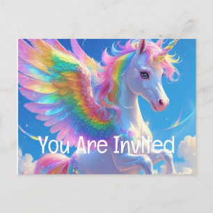 Postal De Invitación Unicornio con aleta de arcoiris