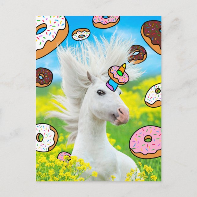 Postal De Invitación Unicornio con donuts (Anverso)