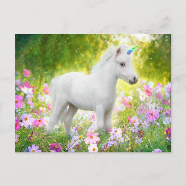 Postal De Invitación Unicornio Pony Blanco (Anverso)