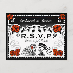 Postal De Invitación Unión Roja y Negra de la Boda de las Almas RSVP Po