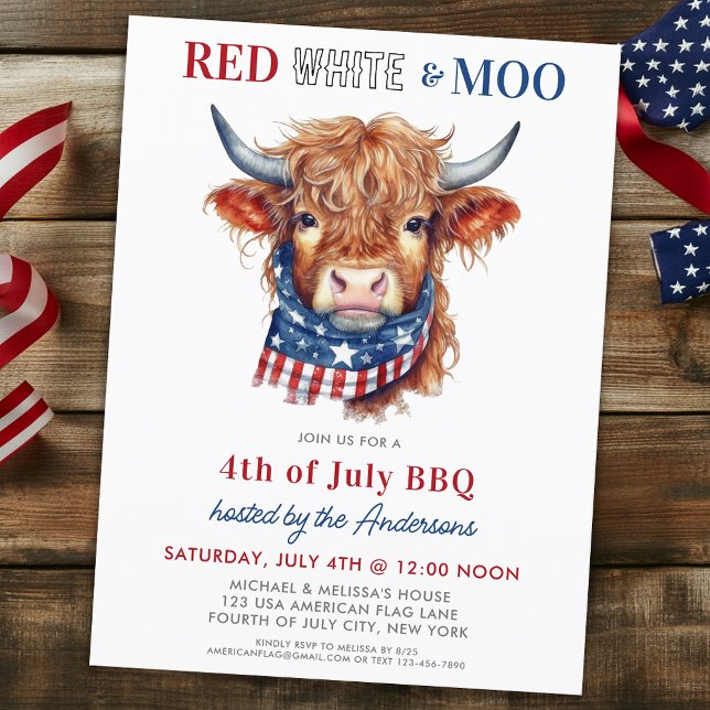 Postal De Invitación Vaca Patriótica Montaña Blanca Roja 4 De Julio (Subido por el creador)